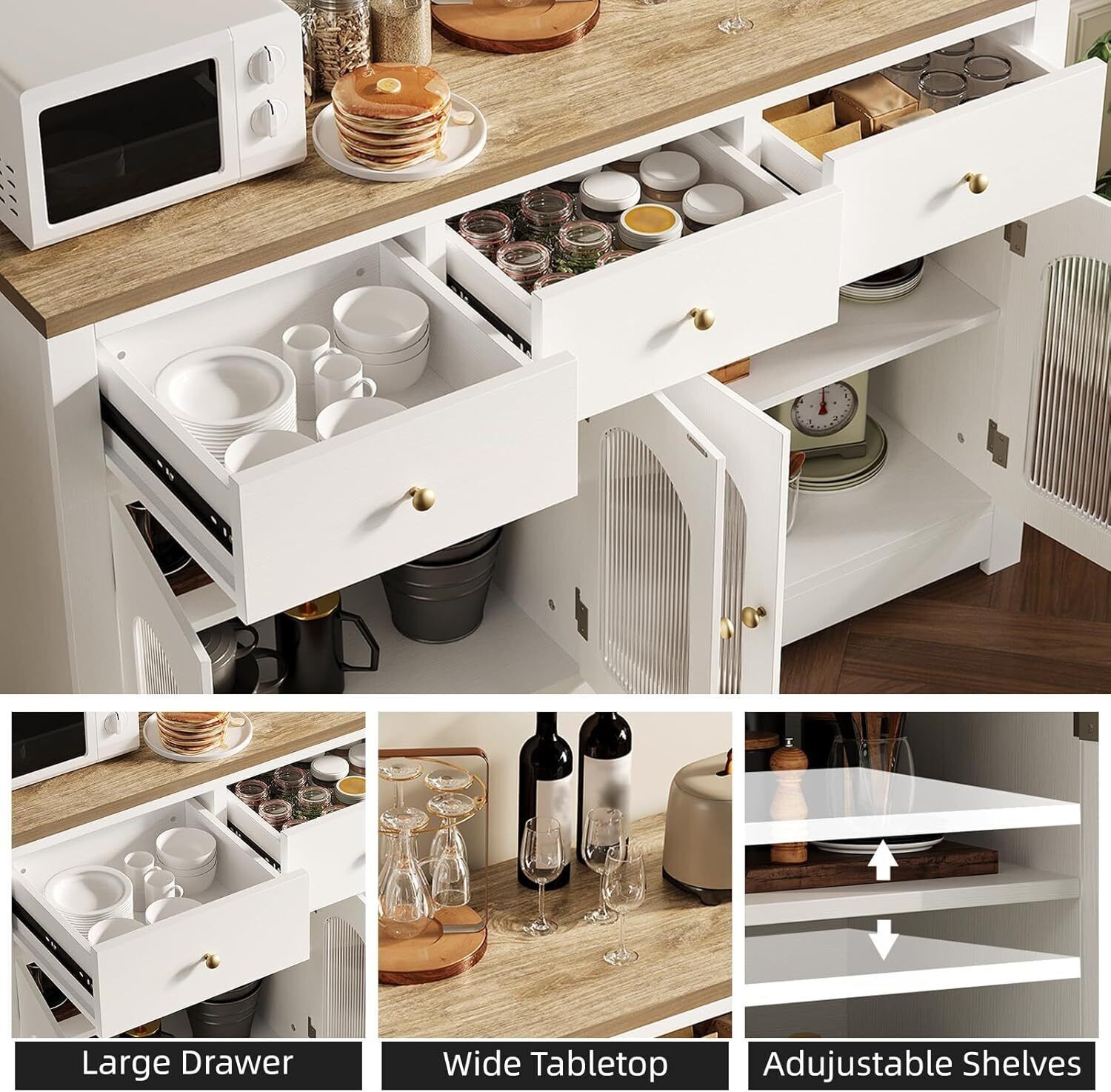 Sideboard Kitchen Storage Cabinet Buffet Cupboard Accent Cabinet with 4 Doors