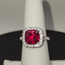 925 NEW Sterling Silver Lab-Created Ruby  C Z Ring 9mm Diameter Size 6 FREE Shi