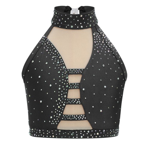 Mädchen Crop Top Eiskunstlauf BH Performance Weste Ballett Kostüm Jazz Modern - Bild 52 von 63