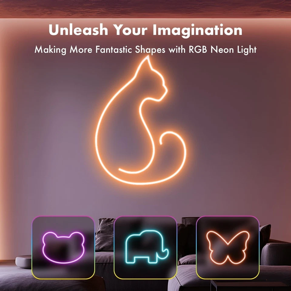 Luces de cuerda de neón RGB 50 FT IP67, sincronización de música, control remoto, hágalo usted mismo, varios modos Foto 4 de 4