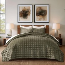 EVERGRACE King Pearl Velvet Quilt Set, Luxurious Soft Comforter w/ Shams