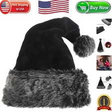 Black Plush Santa Hat for Adults Thick Christmas Holiday Party Costume