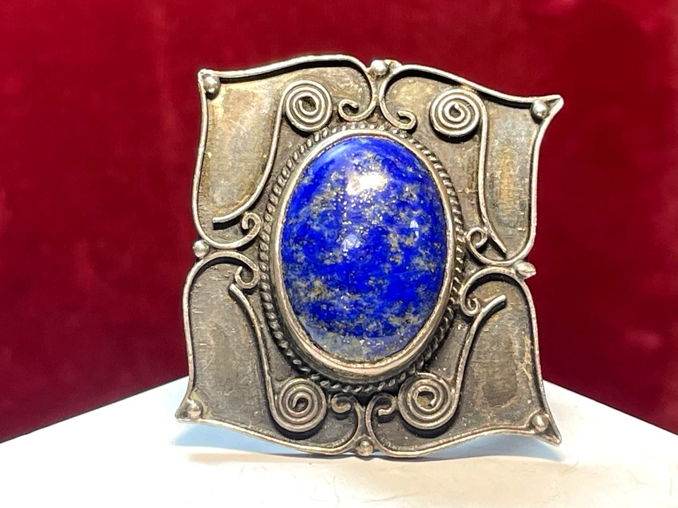 ANILLO LAPISLÁZULI PLATA ESTERLINA PIEDRA PRECIOSA NATURAL ANTIGUA FIRMADO 12 QUILATES Foto 3 de 4