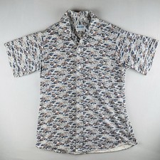 Vintage Hawaiian Aloha Shirt Mens L Scenic Bridge Print Camp Shirt USA