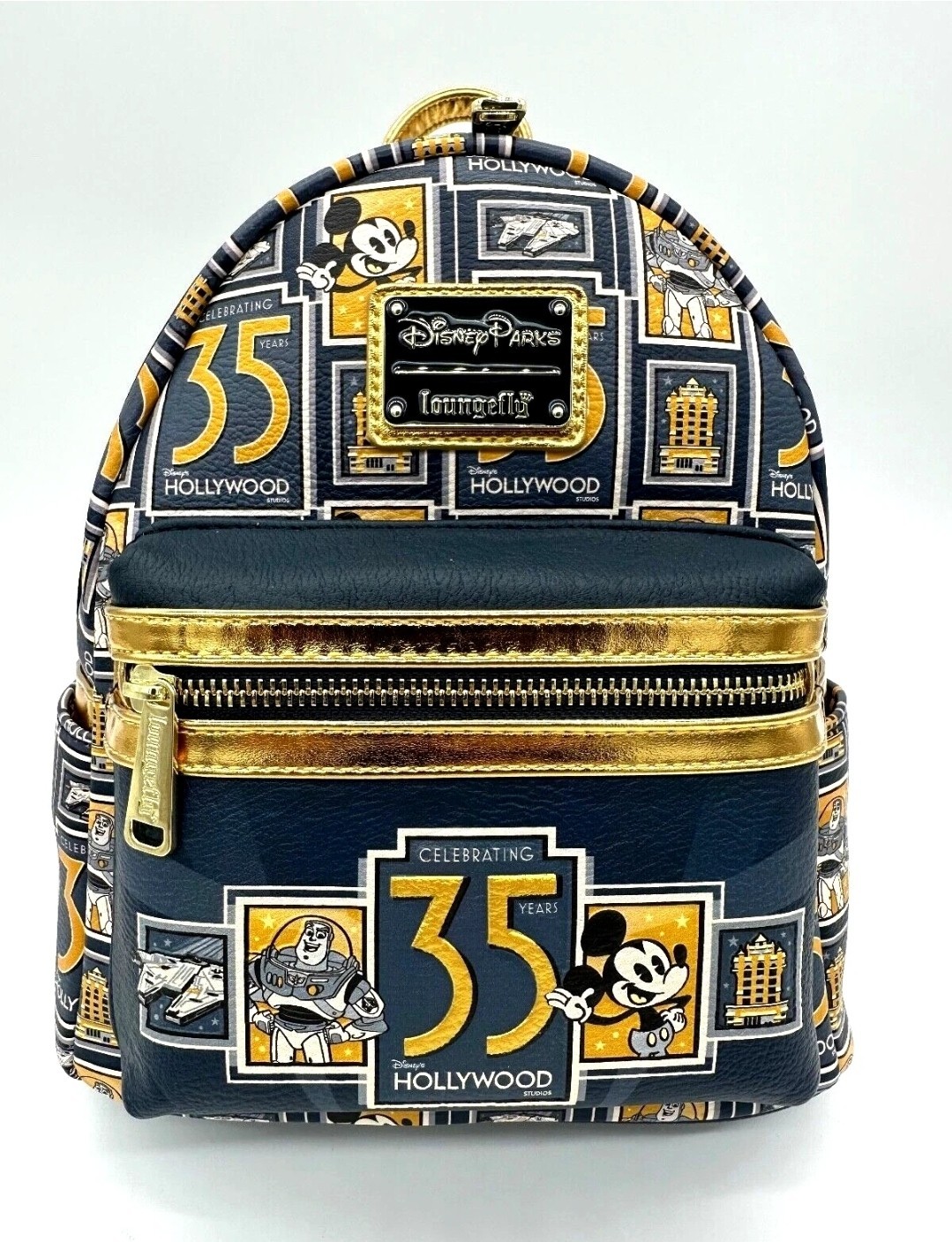 Mini Mochila Loungefly Disney Parks Mickey Mouse Azul Dorado