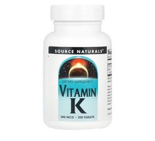 Source Naturals Vitamin K 500 mcg 200 Tablets Dairy-Free, Egg-Free, No