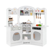 Corner Wooden Play Kitchen with Coffee Machine and Slide for Kids-White - Color: