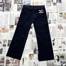 Juicy Couture navy blue wide leg low-rise velour track pants size M