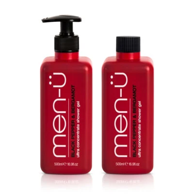 MEN-Ü men-u Black Pepper & Bergamot Shower Gel 500ml | Supersize Body Wash with Pump