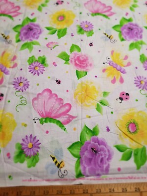 VTG Daisy Kingdom Donna's Garden Allover Fabric Flower Butterfly BY HALF YARD
