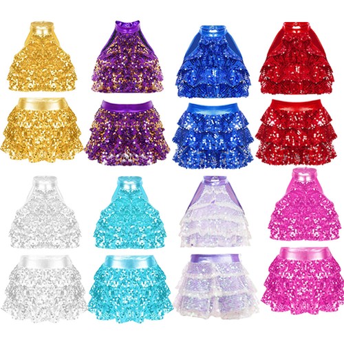 UK Girls Sparkle Dance Dress Outfits Ballet Jazz Latin Salsa Rumba Dancewear - Picture 3 of 57