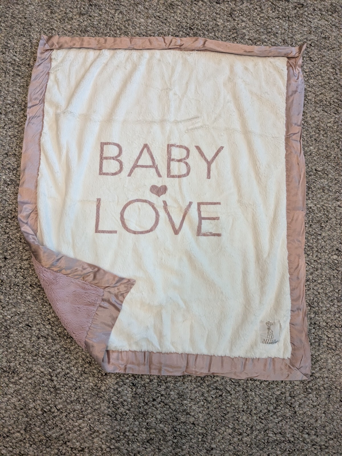 Little Giraffe Pink White Baby Love Blanket Lovey Luxe Satin Trim 30x34