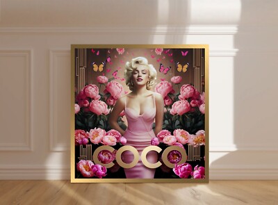 LEINWAND BILD BIS 100x100x5 Marilyn Monroe COCO CHANEL ROSA GOLD WANDBILD BLUMEN