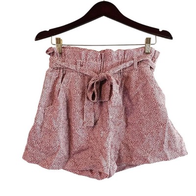 Thread & Supply Terracotta Pebble Patterned High Waisted Paperbag Shorts, M