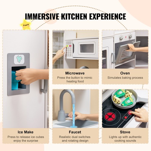 VEVOR Kitchen Playset Kids Pretend Cooking Play Toy 24 Piece Accessories White - Picture 5 of 12
