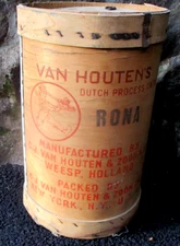 VINTAGE VAN HOUTEN'S RONA WOOD CONTAINER (DUTCH PROCESS COCOA) HOT CREAM DRINK