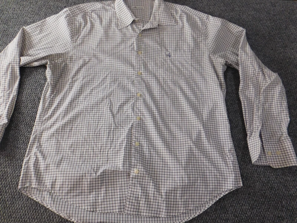 Peter Millar Mens Shirt Extra Large White plaid classic stretch purple button up - Image 2 of 4