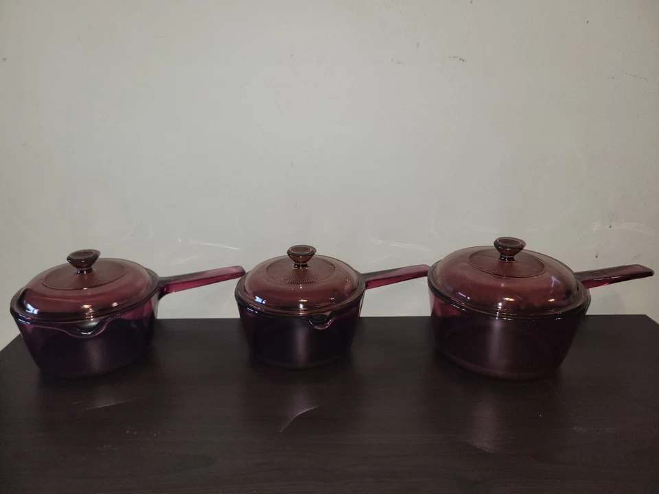 DEFECTUOSO DE COLECCIÓN Vision Corning Ware Lote de 4 Sartén Olla Arándano Púrpura G3D Foto 2 de 4