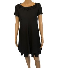 vtg 90s Liz Claiborne Black Cocktail Dress Sz 4 Beaded Accent Modest Swing