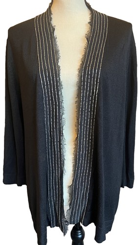 Silk Assets By Diane Von Furstenburg Black Open Cardigan Beaded 2X Plus Size