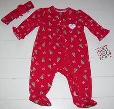Little Me 2 Pc Red My 1st Christmas LS Footed Sleeper Pajamas Headband 6M 9M