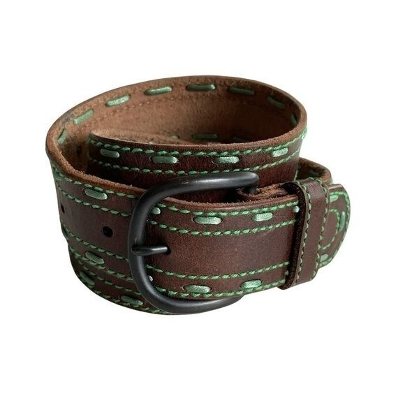 Lot 2 American Eagle Womens Double Stitched Genuine Leather Belt Large Boho Y2K WOMENS Blue LILLY EMBROIDERED Western Cowgirl Cowboy Black  main image 4
