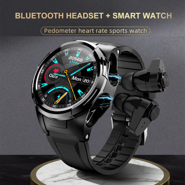 2 in 1 Smartwatch with Bluetooth Headsets Men Sport Fitness Tracker Music Watch
