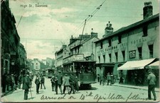 Vtg Postcard 1906 Wales England Swansea - High Street View w Streetcar