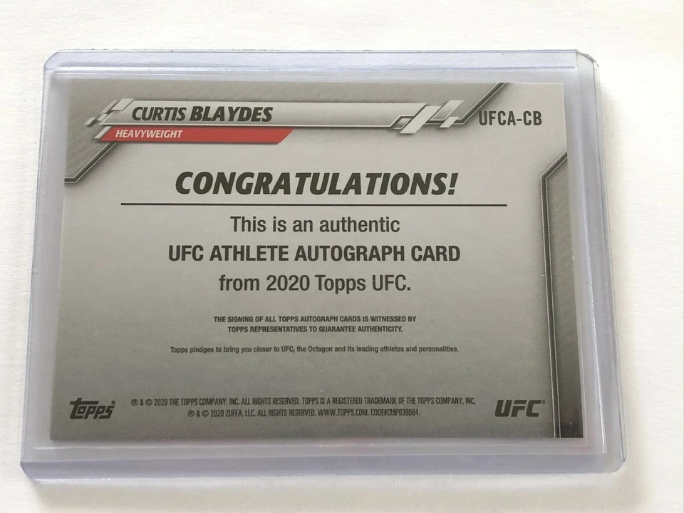 TOPPS UFC 2020 AUTOGRAPH CARD - CURTIS BLAYDES - UFCA-CB - NEW PACK FRESH AUTO - Image 2 of 2