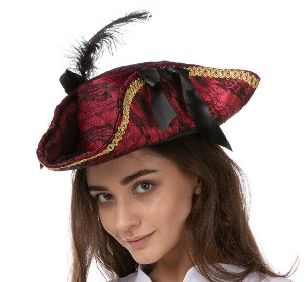 Deluxe Pirate Hat with Feather Ladies Halloween Costume Fancy