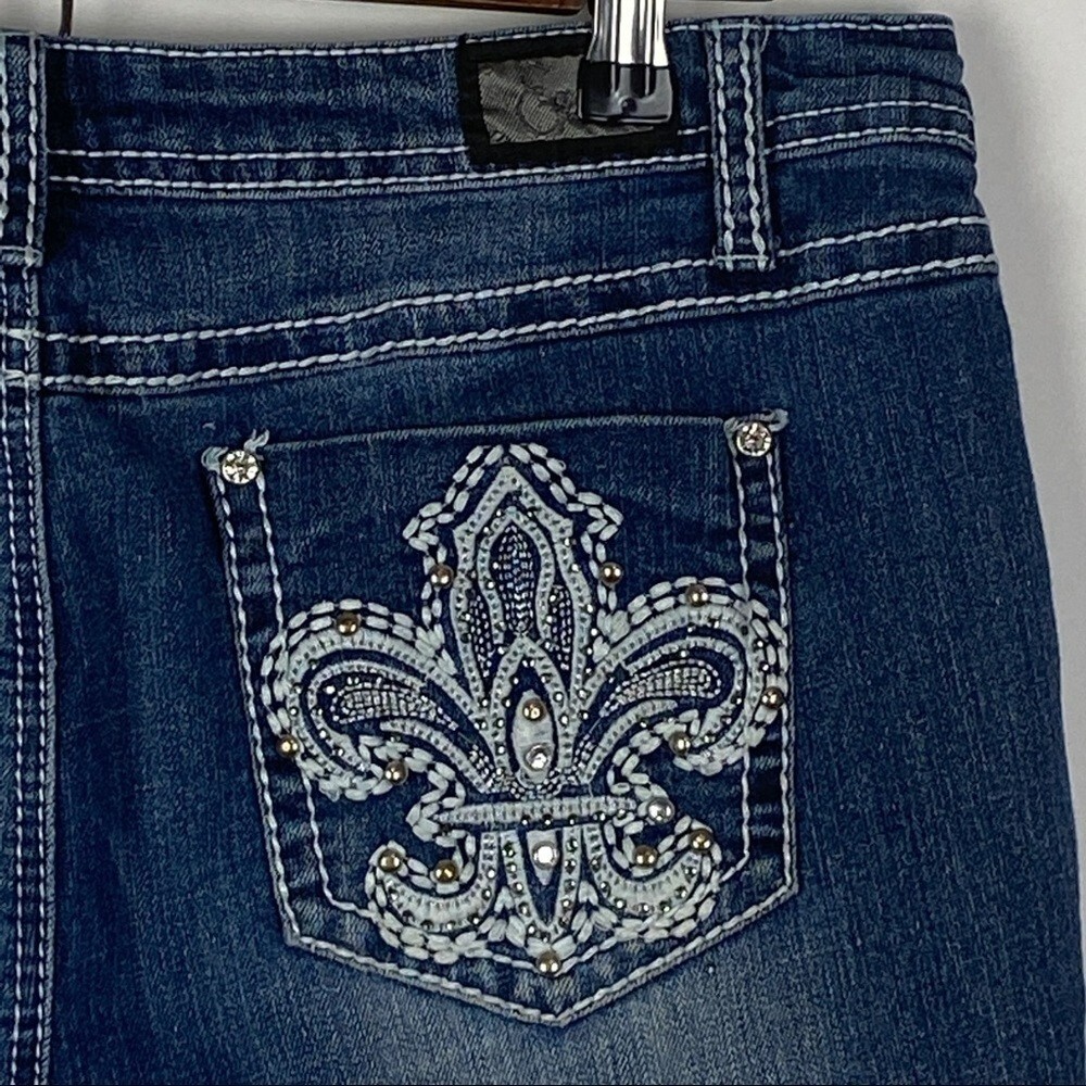 Earl Jean Raw Hem Cutoff Bling Denim Shorts Women's 12 Blue Mid-Rise