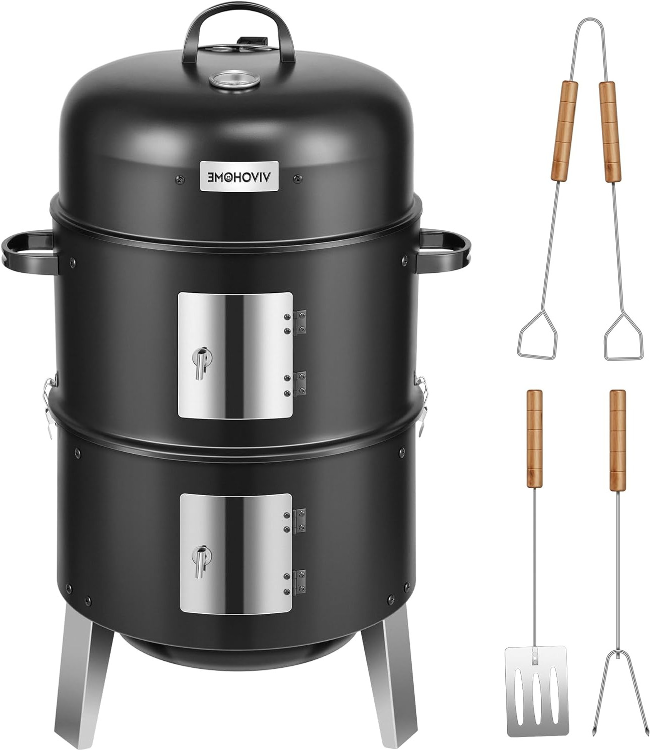 CHARCOAL SMOKER GRILL Built-In Thermometer, Air Vent, and 2 Access Doors