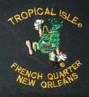 Vtg 90s New Orleans Bourbon tropical isle work Polo Shirt hand grenades pocket