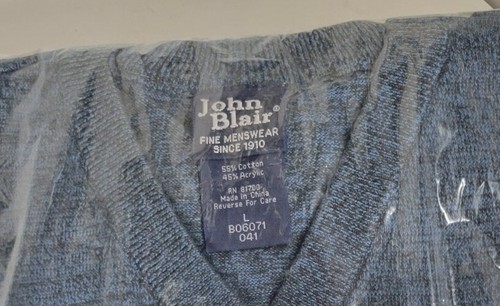 New John Blair Heathered Blue Mens V-Neck Sweater Vest Size Large Pullover - Picture 5 of 5