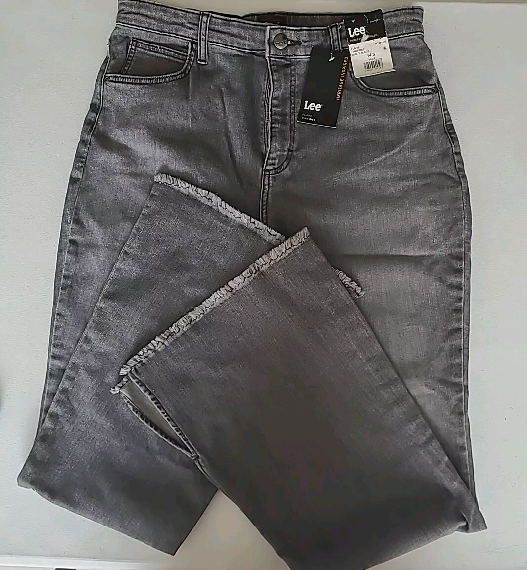 パンツ Lee black flared remake denim New Lee High Rise Black Distressed Flare Jeans Size 14 Short