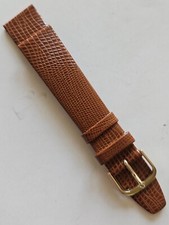18mm - Tan Lizard Pattern / Smooth Leather Watch Band -  Gold Buckle 