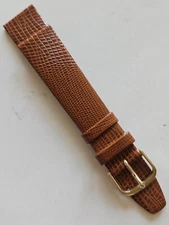 18mm - Tan Lizard Pattern / Smooth Leather Watch Band - ( Gold Buckle )