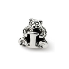 Letter I Teddy Bear Kids Bead .925 Sterling Silver Antiqued Reflection Beads