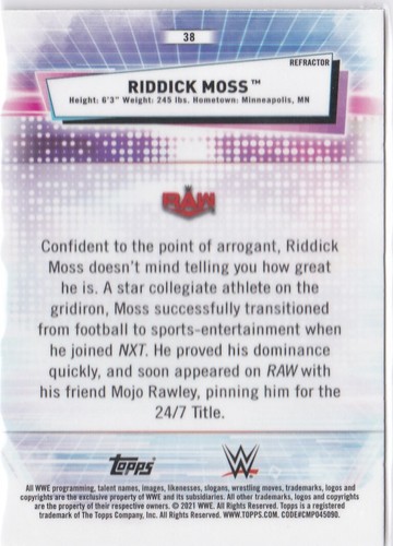 2021 Topps Chrome Refractor WWE RAW Riddick Moss #38 - Picture 2 of 2