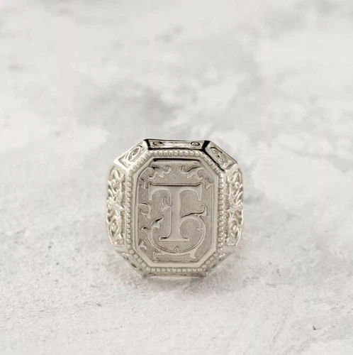 Personalized Signet 925 Silver With Engraved Letter Men's Heavy Gift Ring #011