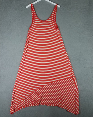 NEW Volcom Maxi Dress Women's Medium Orange White Striped Casual Stretch Tank