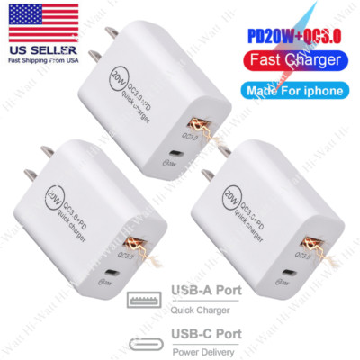 For iPhone 17 16 15 14 13 12 20W QC Fast Charger Block USB C Wall Power Adapter