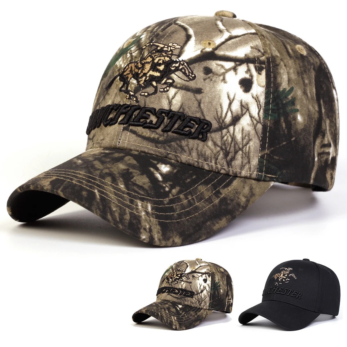 Outdoor Embroidered Baseball Cap &ndash; Camo & Black Adjustable Hunting Fishing  Hat