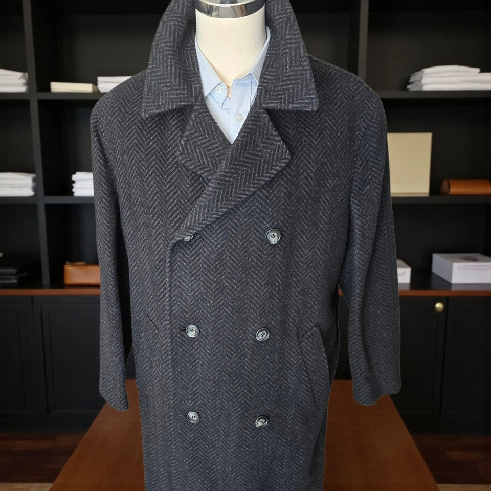双排扣柔软粗花呢大衣 44L 厚人字形羊毛 Nino Cerruti — 第 4/4 张图片