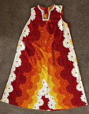 Vtg  Lauhala Hawaiian Aloha Orange Floral Print Maxi Dress-SEE DESCRIPTION