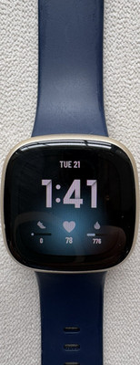 Fitbit Versa 3 Smartwatch - Navy Band, Gold Aluminum Case - Excellent Condition