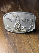 WORLD WAR 2 REMEMBERED BELT BUCKLE VINTAGE RARE 1980s USA PATRIOT IWO JIMA