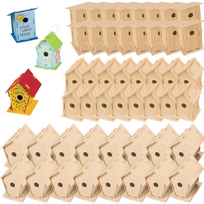 DoubleFill 48 Pcs 4. 33" DIY Wooden Birdhouses Craft For Kids Unfinished Wooden