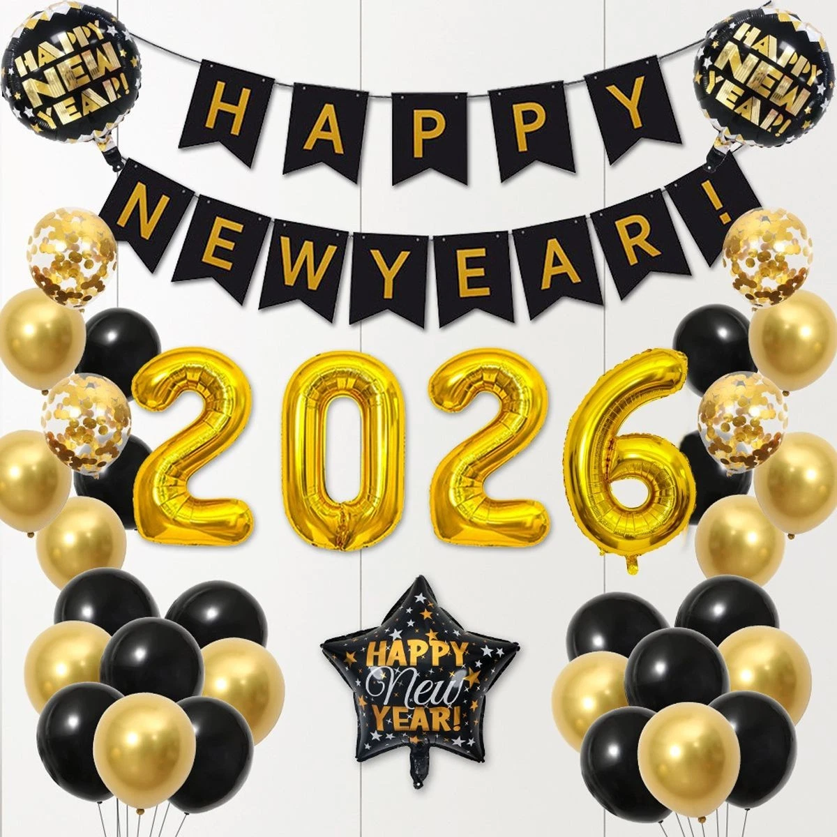 Decoraciones De Año Nuevo 2025, Suministros De Fiesta De Nochevieja 2025 - Kit De Decoraciones De Feliz Año Nuevo 2025 Decoración De Año Nuevo 2025 Oro Y Negro Feliz Año Nuevo
