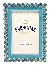 Premium Sky Blue Mini Picture Frame with Rhinestones | Perfect for Compact Sp...